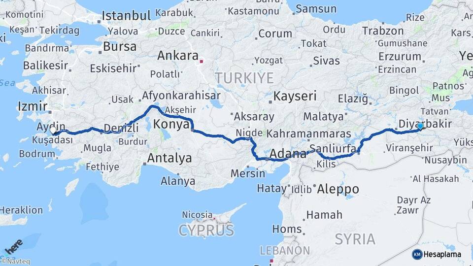 Batman Kuşadası Aydın Arası Kaç Km - Yol Haritası