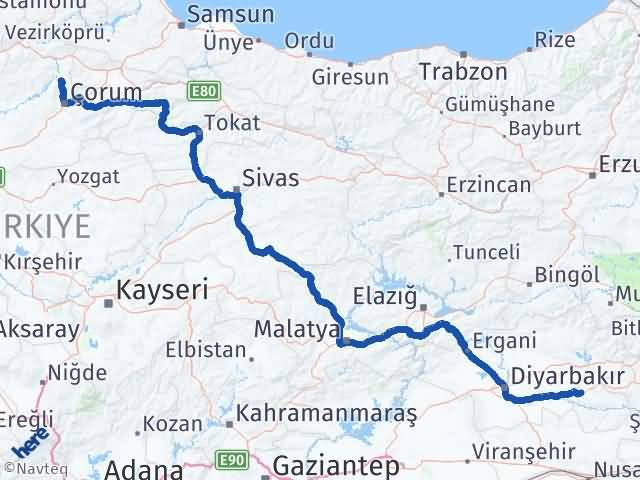 Batman Laçin Çorum Arası Kaç Km - Yol Haritası