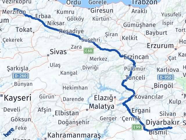 Batman Ladik Samsun Arası Kaç Km - Yol Haritası