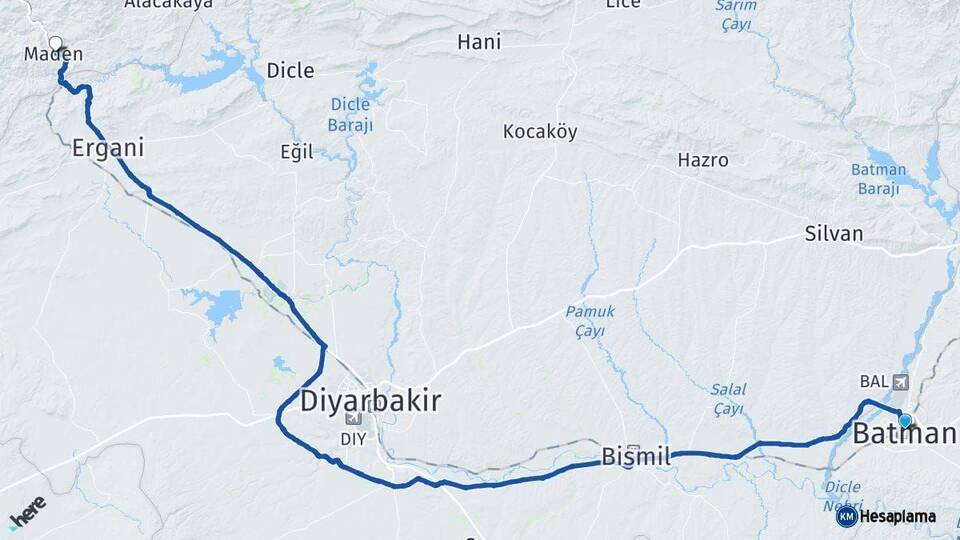 Batman Maden Elazığ Arası Kaç Km - Yol Haritası