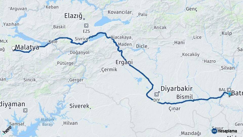 Batman Malatya Arası Kaç Km - Yol Haritası