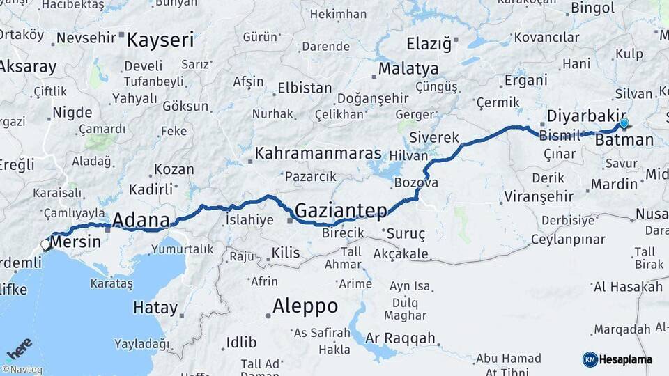 Batman Mersin Arası Kaç Km - Yol Haritası