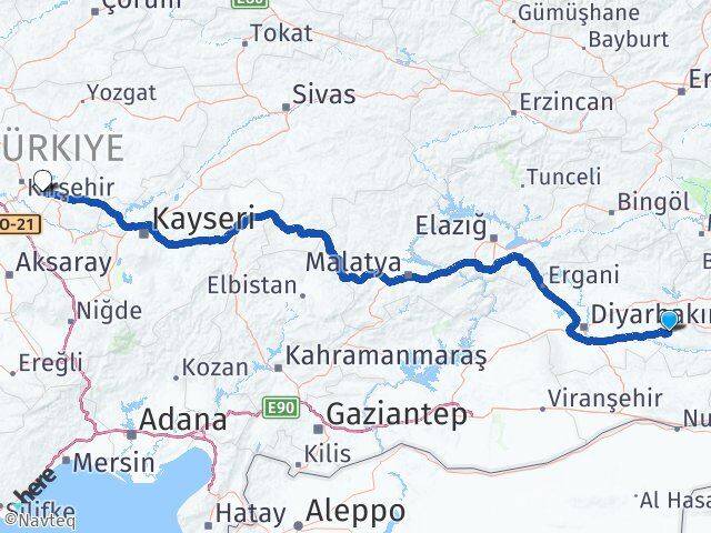 Batman Mucur Kırşehir Arası Kaç Km - Yol Haritası
