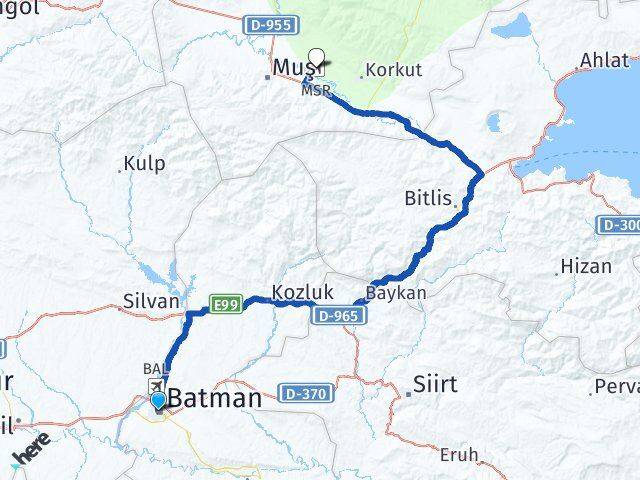 Batman Muş Havalimanı Arası Kaç Km - Yol Haritası