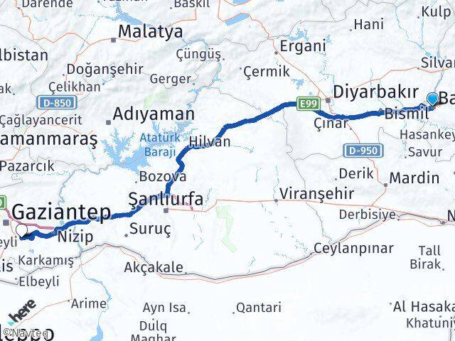 Batman Oğuzeli Gaziantep Arası Kaç Km - Yol Haritası