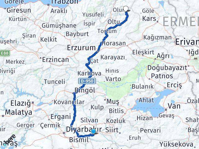Batman Olur Erzurum Arası Kaç Km - Yol Haritası