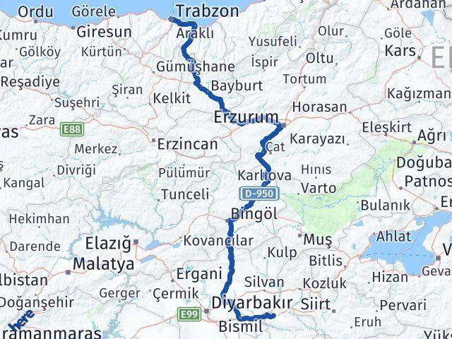 Batman Ortahisar Trabzon Arası Kaç Km - Yol Haritası