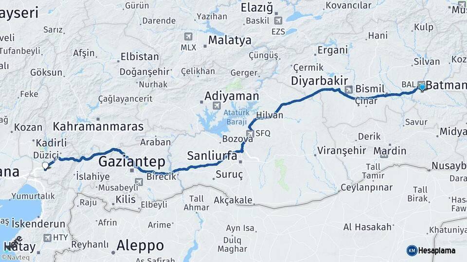 Batman Osmaniye Arası Kaç Km - Yol Haritası