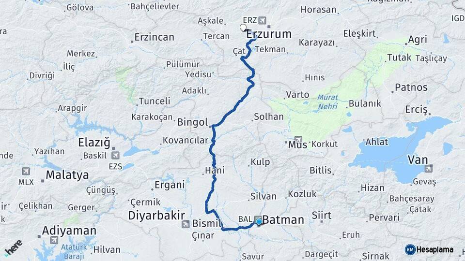 Batman Palandöken Erzurum Arası Kaç Km - Yol Haritası