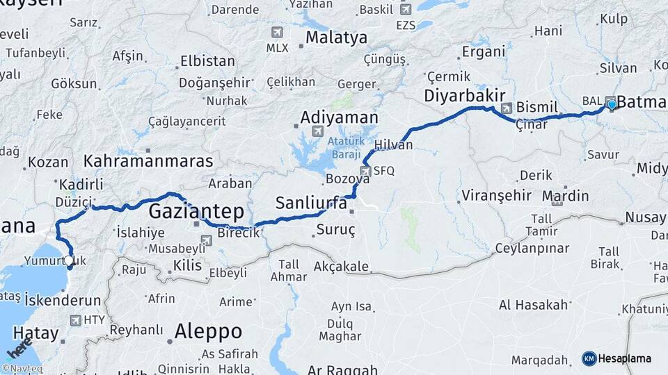 Batman Payas Hatay Arası Kaç Km - Yol Haritası
