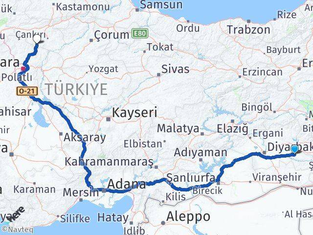 Batman Şabanözü Çankırı Arası Kaç Km - Yol Haritası