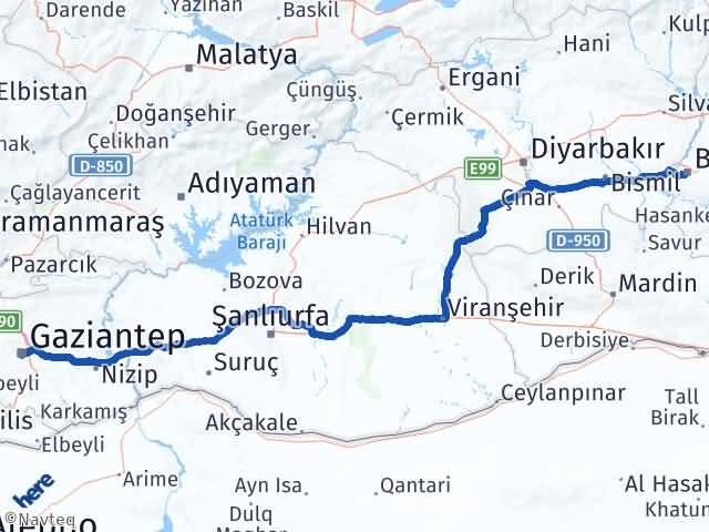 Batman Şahinbey Gaziantep Arası Kaç Km - Yol Haritası