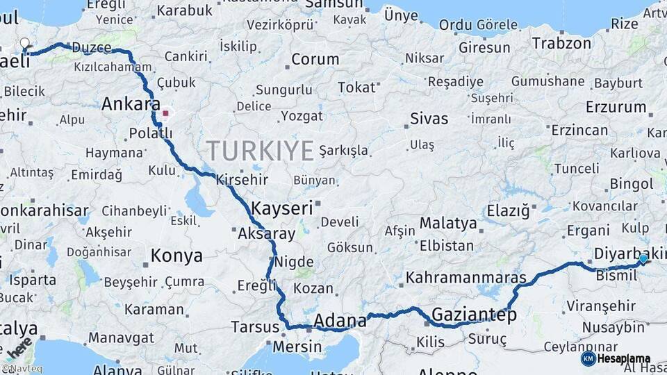 Batman Sakarya Arası Kaç Km - Yol Haritası