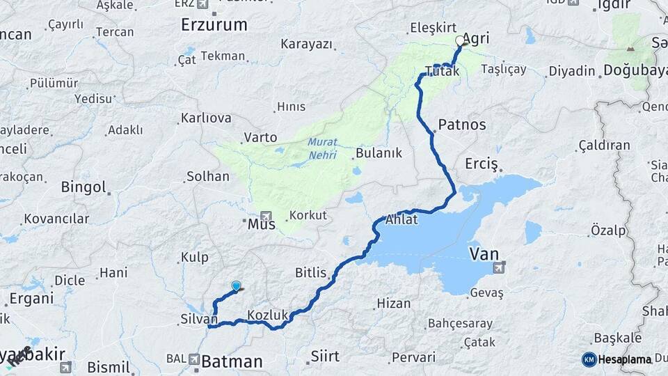 Batman Sason Ağrı Arası Kaç Km - Yol Haritası