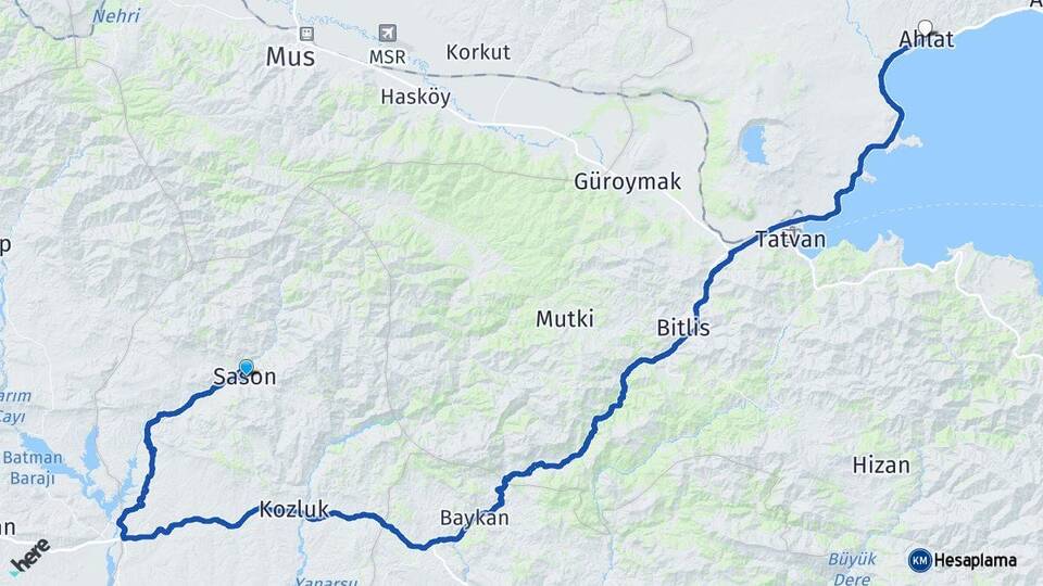 Batman Sason Ahlat Bitlis Arası Kaç Km - Yol Haritası