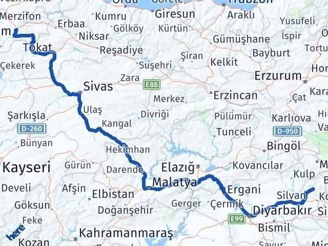 Batman Sason Amasya Arası Kaç Km - Yol Haritası