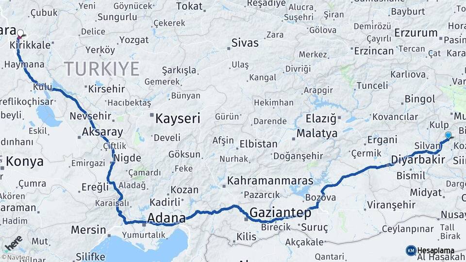 Batman Sason Ankara Arası Kaç Km - Yol Haritası