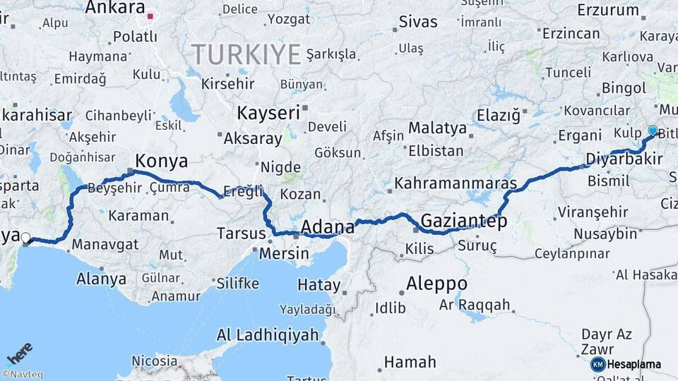 Batman Sason Antalya Arası Kaç Km - Yol Haritası