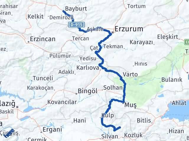 Batman Sason Bayburt Arası Kaç Km - Yol Haritası