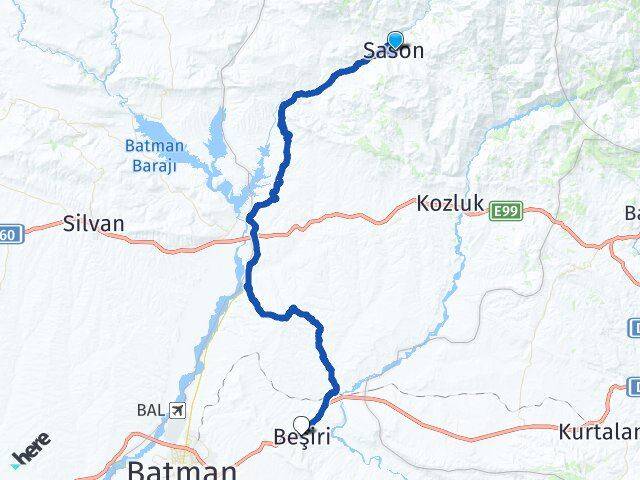 Batman Sason Beşiri Arası Kaç Km - Yol Haritası