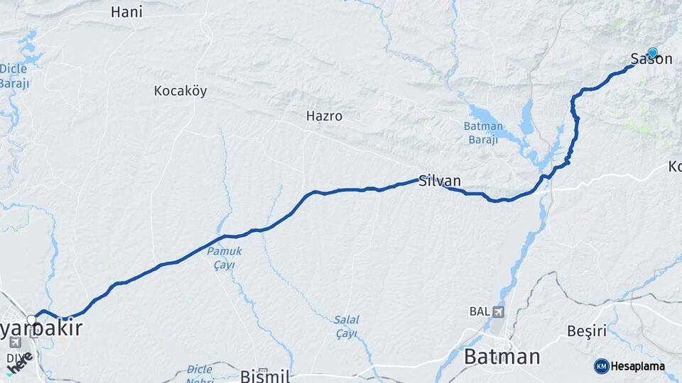 Batman Sason Diyarbakır Arası Kaç Km - Yol Haritası