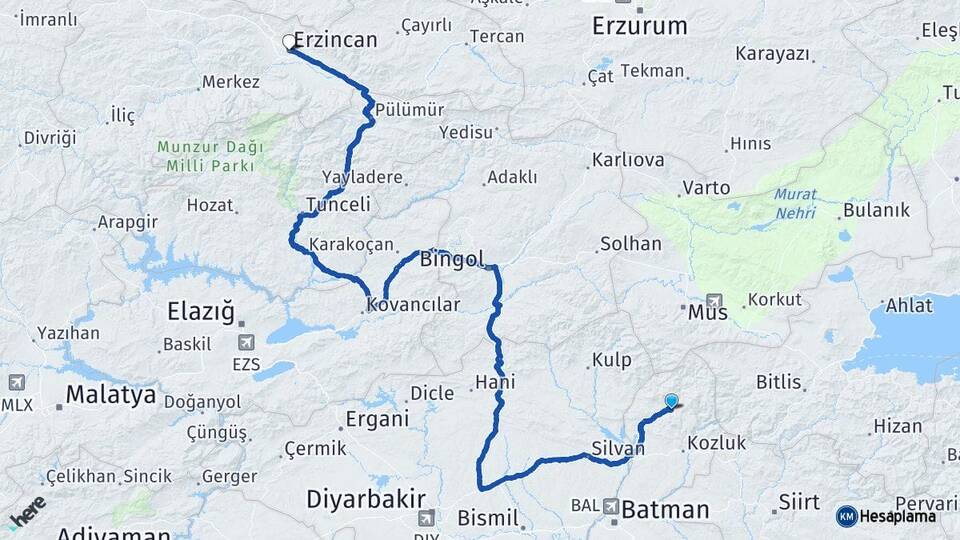Batman Sason Erzincan Arası Kaç Km - Yol Haritası