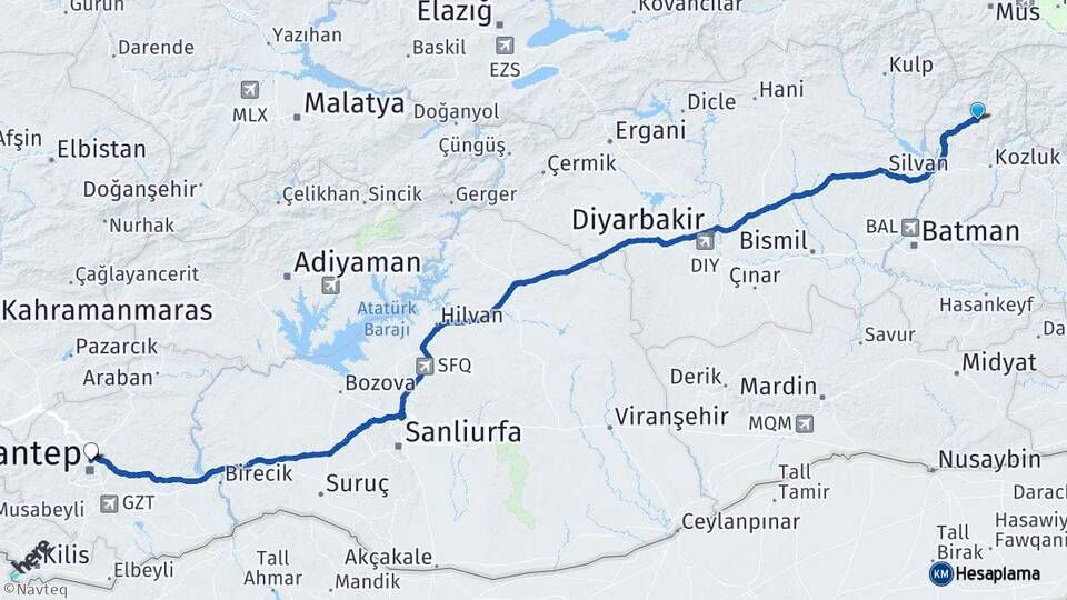 Batman Sason Gaziantep Arası Kaç Km - Yol Haritası