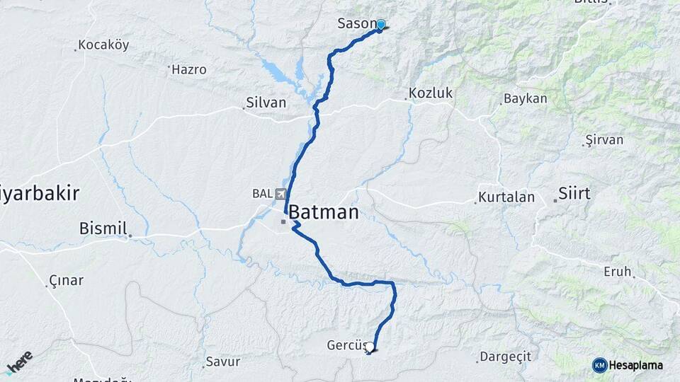 Batman Sason Gercüş Arası Kaç Km - Yol Haritası