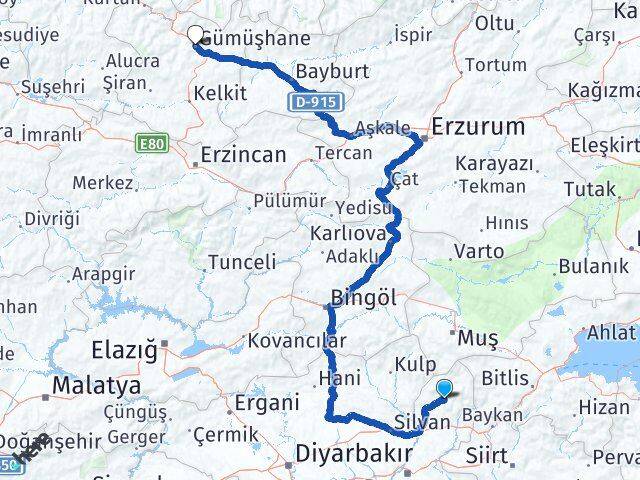 Batman Sason Gümüşhane Arası Kaç Km - Yol Haritası