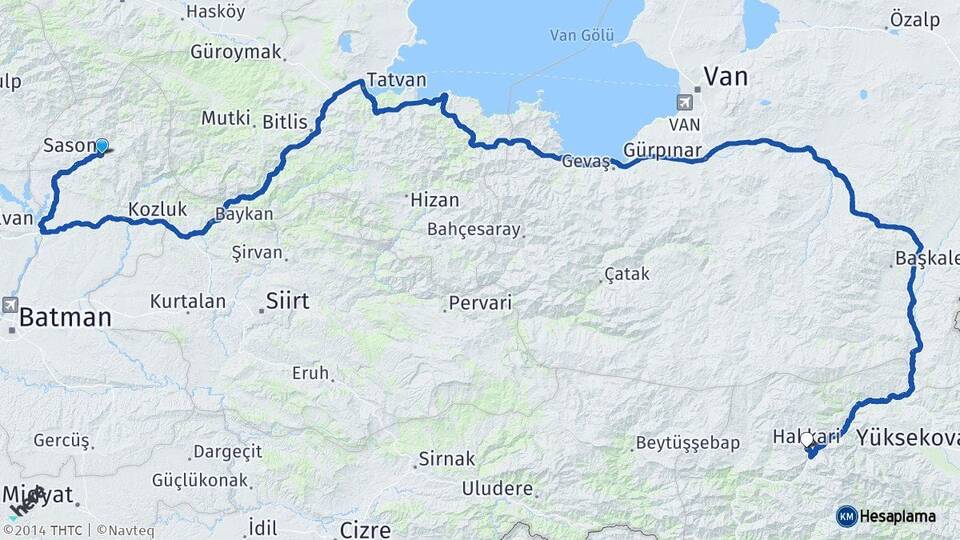 Batman Sason Hakkari Arası Kaç Km - Yol Haritası