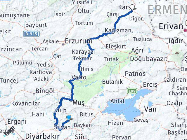 Batman Sason Kars Arası Kaç Km - Yol Haritası