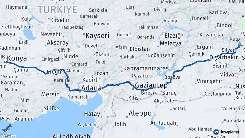 Batman Sason Konya Arası Kaç Km - Yol Haritası