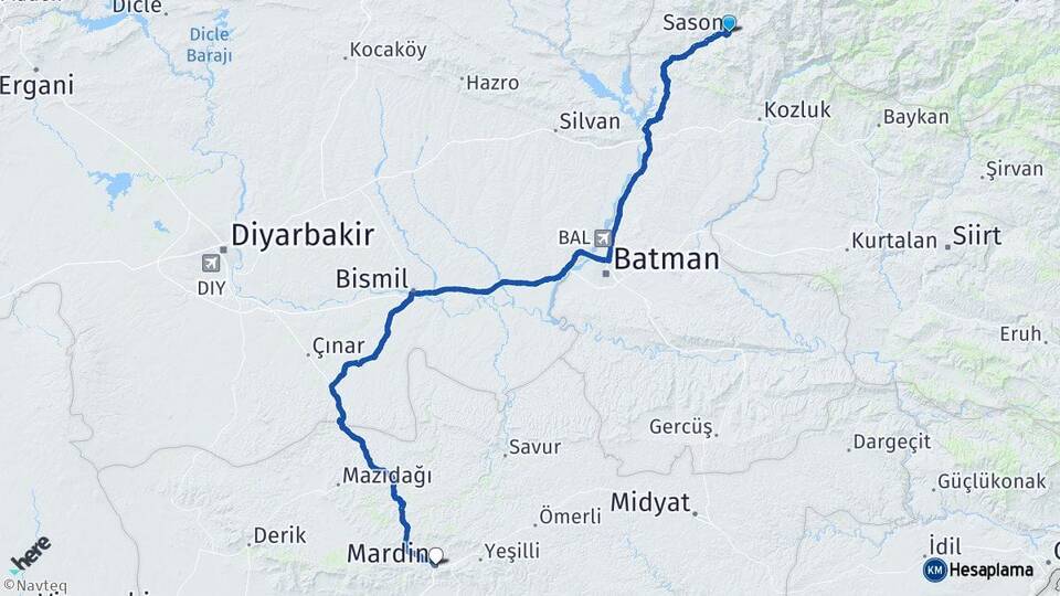Batman Sason Mardin Arası Kaç Km - Yol Haritası