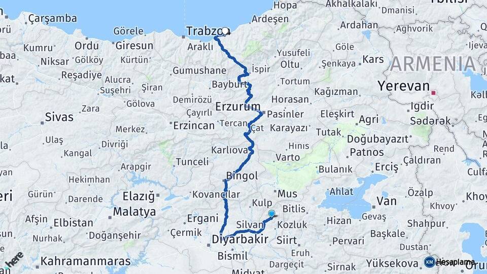 Batman Sason Rize Arası Kaç Km - Yol Haritası