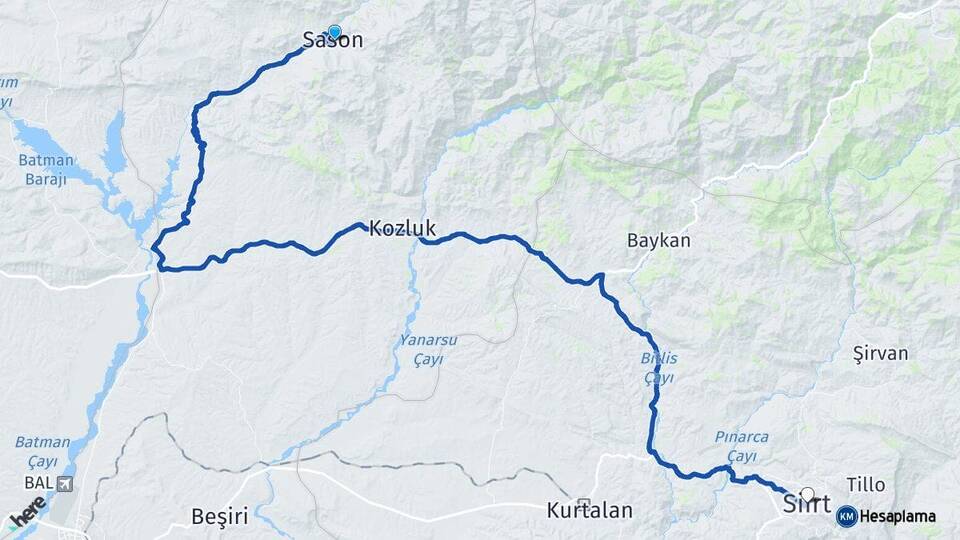Batman Sason Siirt Arası Kaç Km - Yol Haritası