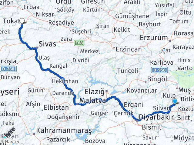 Batman Sason Tokat Arası Kaç Km - Yol Haritası