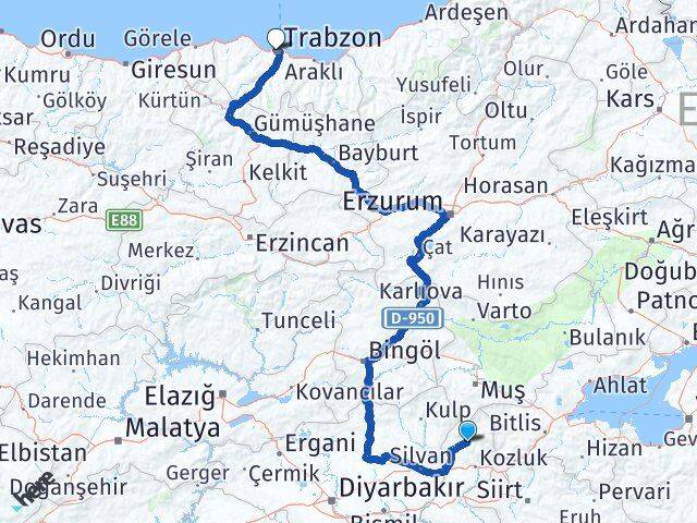 Batman Sason Trabzon Arası Kaç Km - Yol Haritası