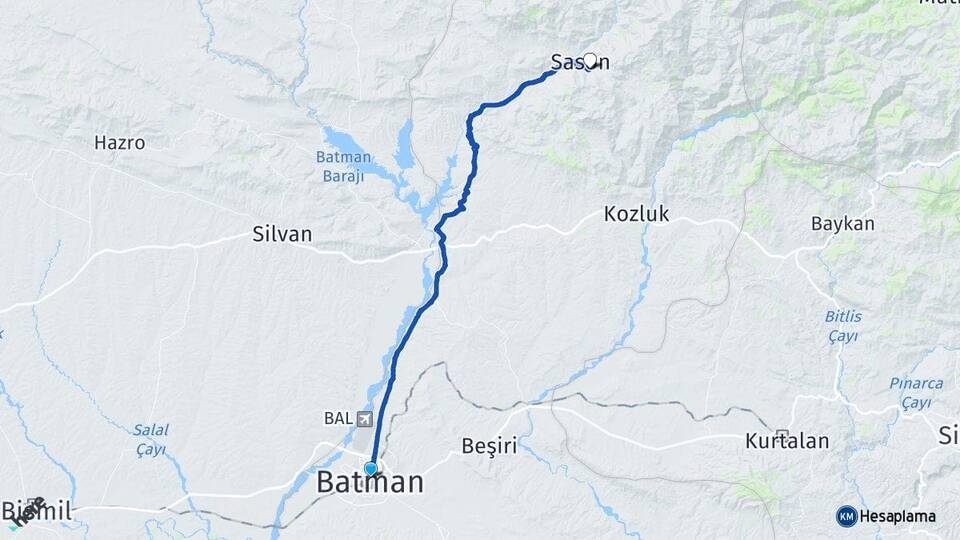 Batman Sevek Sason Arası Kaç Km - Yol Haritası