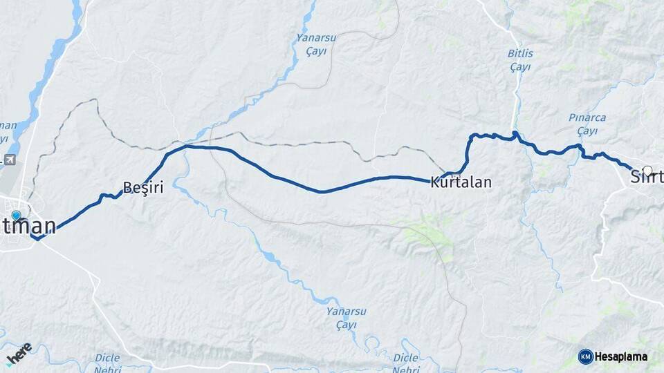 Batman Siirt Arası Kaç Km - Yol Haritası