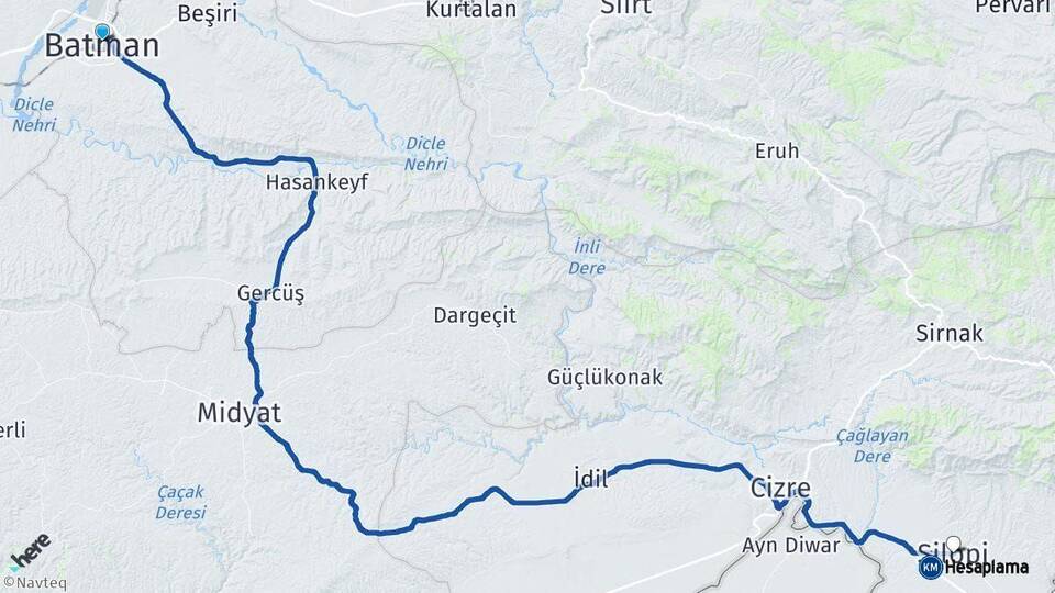 Batman Silopi Şırnak Arası Kaç Km - Yol Haritası