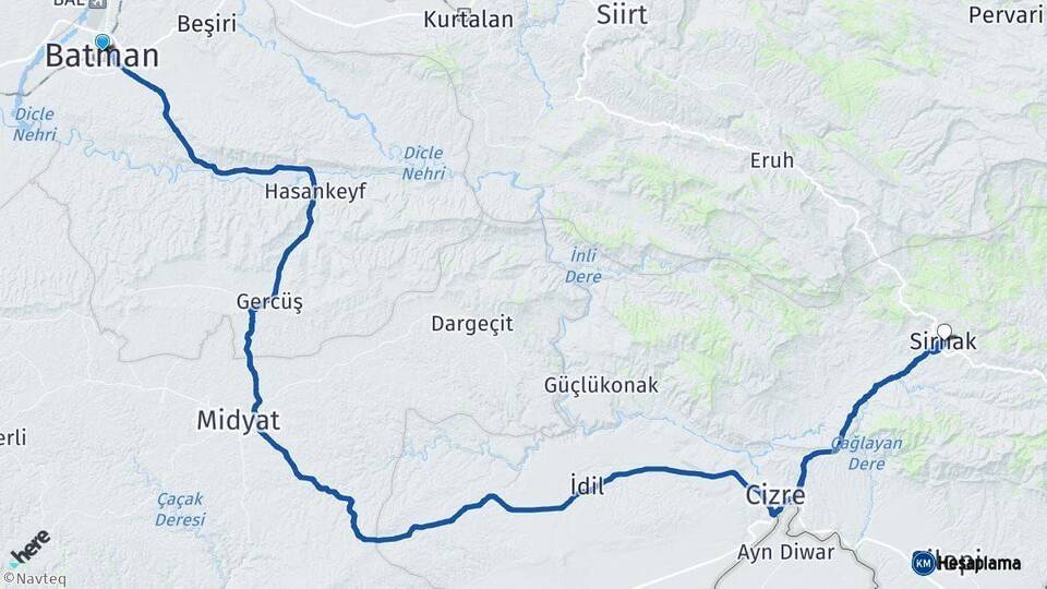 Batman Şırnak Arası Kaç Km - Yol Haritası