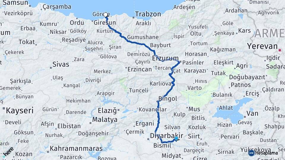 Batman Tirebolu Giresun Arası Kaç Km - Yol Haritası