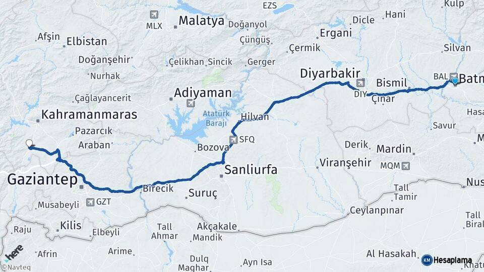 Batman Türkoğlu Kahramanmaraş Arası Kaç Km - Yol Haritası
