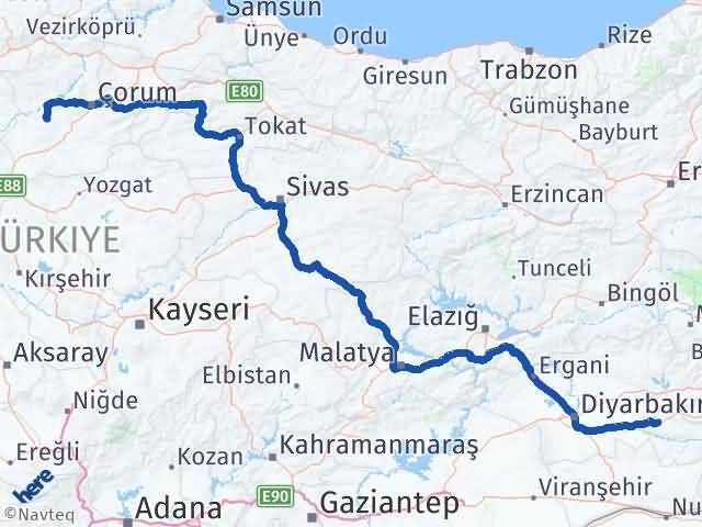 Batman Uğurludağ Çorum Arası Kaç Km - Yol Haritası
