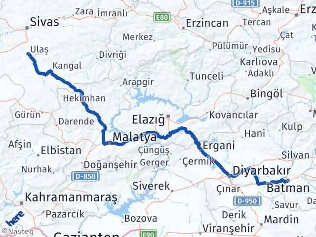 Batman Ulaş Sivas Arası Kaç Km - Yol Haritası
