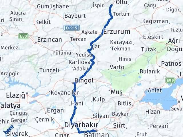 Batman Uzundere Erzurum Arası Kaç Km - Yol Haritası