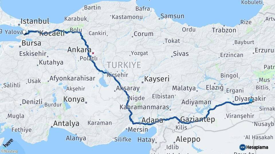 Batman Yalova Arası Kaç Km - Yol Haritası