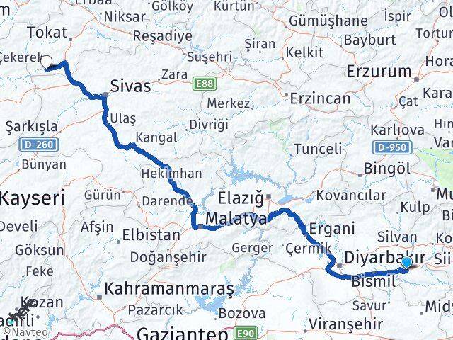 Batman Yeşilyurt Tokat Arası Kaç Km - Yol Haritası