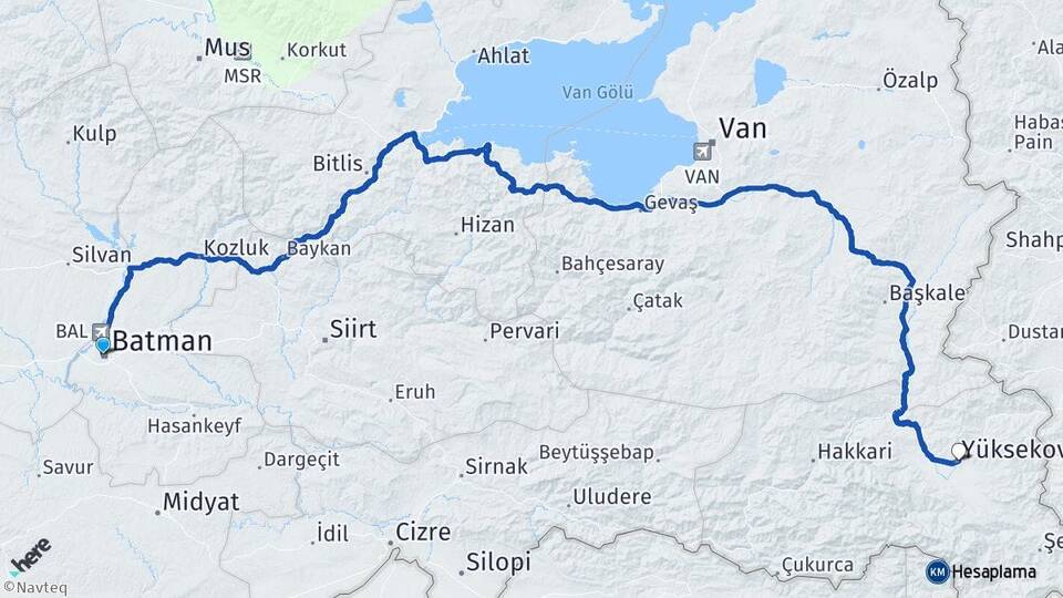 Batman Yüksekova Hakkari Arası Kaç Km - Yol Haritası