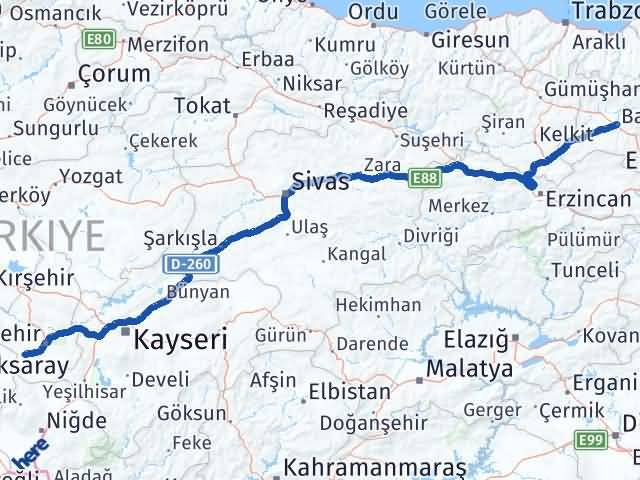 Bayburt Acıgöl Nevşehir Arası Kaç Km - Yol Haritası